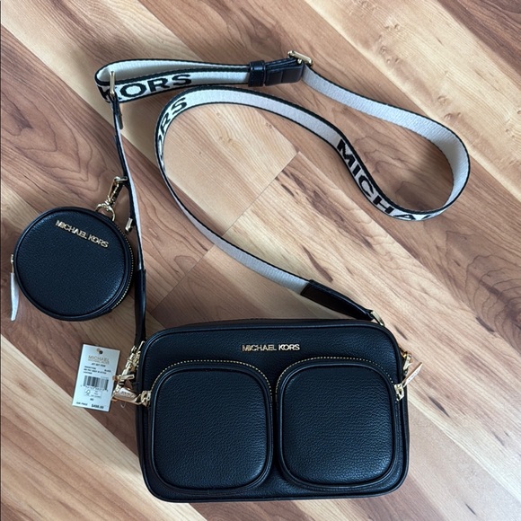 Michael Kors Black and Gold Crossbody Bag with Logo Strap - Picture 1 of 9